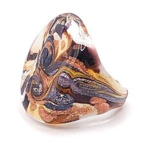 Murano Style Art Glass Flat-Top Ring – Swirl Statement Cocktail Jewelry